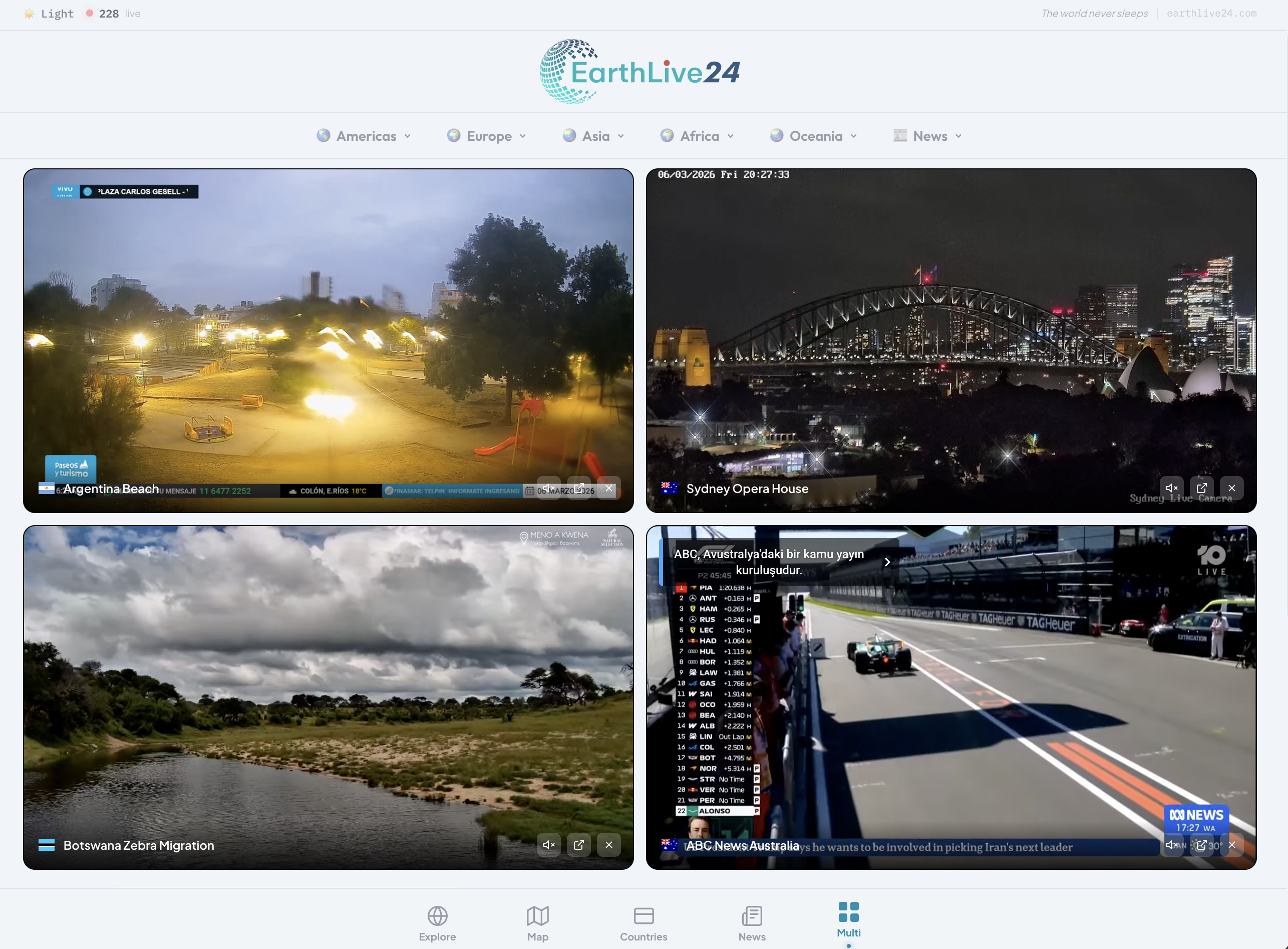 EarthLive24 Multi-View — multiple live streams
